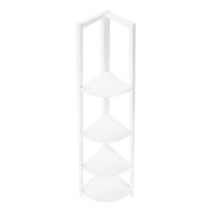 HomeRoots 59" Corner Bookcase - Sleek White Metal Four-Tier Storage Solution for Modern Home Decor & Organization 489785