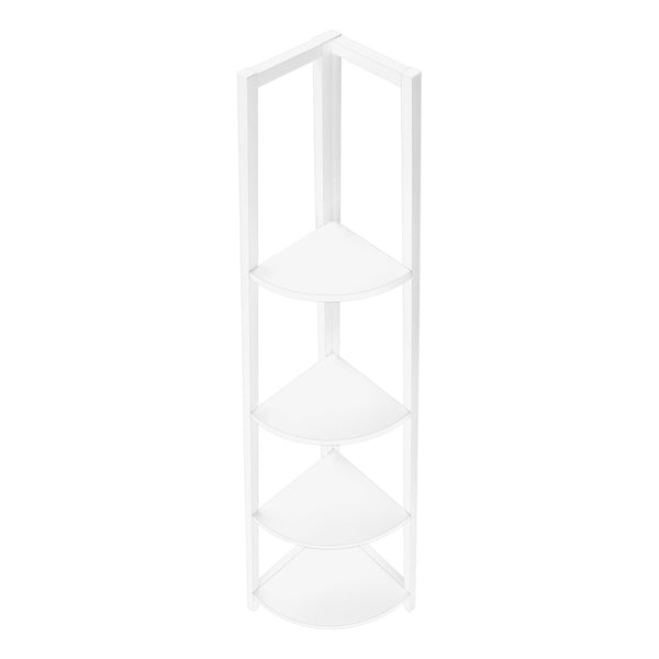HomeRoots 59" Corner Bookcase - Sleek White Metal Four-Tier Storage Solution for Modern Home Decor & Organization 489785
