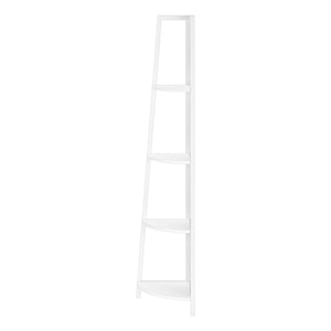 HomeRoots 59" Corner Bookcase - Sleek White Metal Four-Tier Storage Solution for Modern Home Decor & Organization 489785