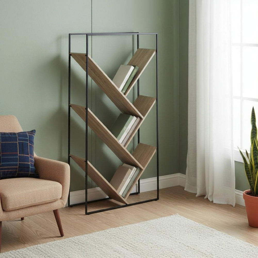 HomeRoots 60" Taupe Metal Five-Tier Geometric Bookcase – Modern Storage Solution for Stylish Home Decor & Organization 489787