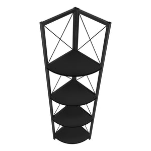 HomeRoots 59" Black Metal Four-Tier Corner Bookcase - Stylish Industrial Storage for Small Spaces & Décor 489788