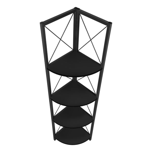 HomeRoots 59" Black Metal Four-Tier Corner Bookcase - Stylish Industrial Storage for Small Spaces & Décor 489788