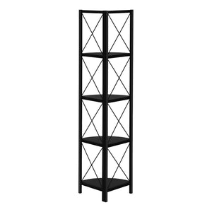 HomeRoots 59" Black Metal Four-Tier Corner Bookcase - Stylish Industrial Storage for Small Spaces & Décor 489788