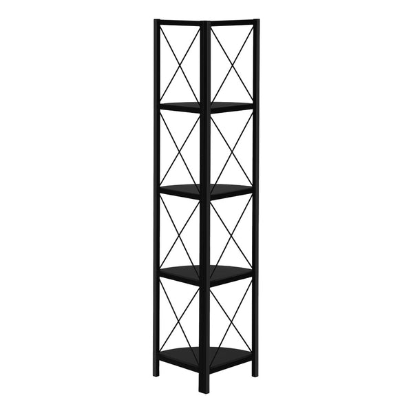 HomeRoots 59" Black Metal Four-Tier Corner Bookcase - Stylish Industrial Storage for Small Spaces & Décor 489788
