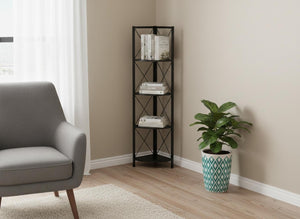 HomeRoots 59" Black Metal Four-Tier Corner Bookcase - Stylish Industrial Storage for Small Spaces & Décor 489788