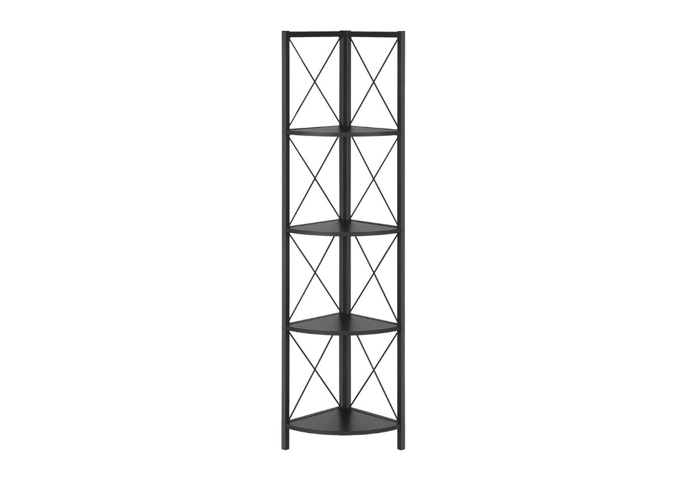 HomeRoots 59" Black Metal Four-Tier Corner Bookcase - Stylish Industrial Storage for Small Spaces & Décor 489788