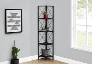 HomeRoots 59" Black Metal Four-Tier Corner Bookcase - Stylish Industrial Storage for Small Spaces & Décor 489788
