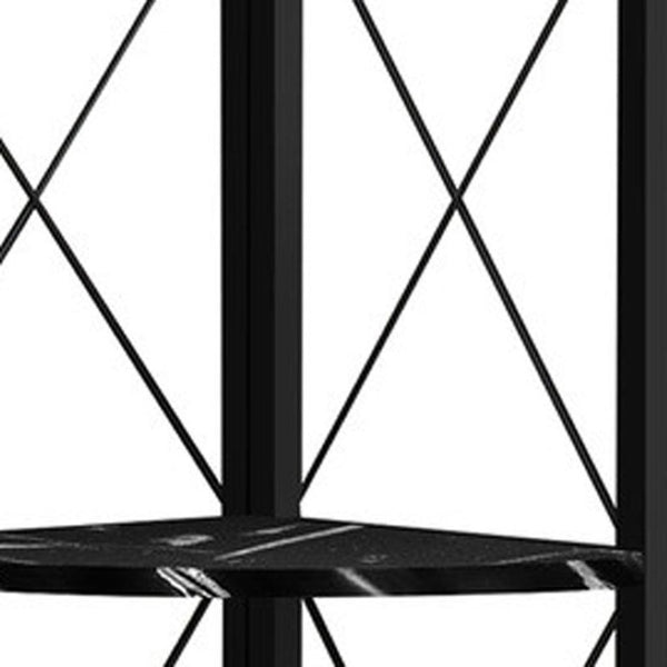 HomeRoots 59" Black Metal Four-Tier Corner Bookcase - Stylish Storage Solution for Small Spaces & Modern Decor 489789