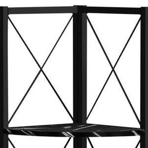 HomeRoots 59" Black Metal Four-Tier Corner Bookcase - Stylish Storage Solution for Small Spaces & Modern Decor 489789