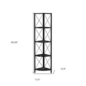 HomeRoots 59" Black Metal Four-Tier Corner Bookcase - Stylish Storage Solution for Small Spaces & Modern Decor 489789