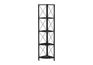 HomeRoots 59" Black Metal Four-Tier Corner Bookcase - Stylish Storage Solution for Small Spaces & Modern Decor 489789