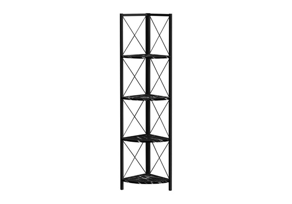 HomeRoots 59" Black Metal Four-Tier Corner Bookcase - Stylish Storage Solution for Small Spaces & Modern Decor 489789
