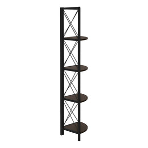 HomeRoots 59" Espresso Metal Four Tier Corner Bookcase - Sturdy, Stylish Space-Saving Storage for Any Room 489790