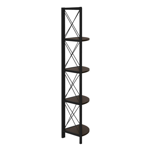 HomeRoots 59" Espresso Metal Four Tier Corner Bookcase - Sturdy, Stylish Space-Saving Storage for Any Room 489790