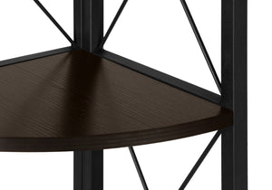 HomeRoots 59" Espresso Metal Four Tier Corner Bookcase - Sturdy, Stylish Space-Saving Storage for Any Room 489790