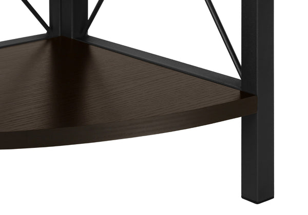 HomeRoots 59" Espresso Metal Four Tier Corner Bookcase - Sturdy, Stylish Space-Saving Storage for Any Room 489790