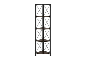 HomeRoots 59" Espresso Metal Four Tier Corner Bookcase - Sturdy, Stylish Space-Saving Storage for Any Room 489790