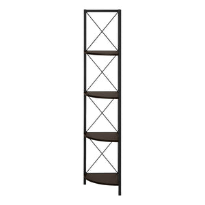HomeRoots 59" Espresso Metal Four Tier Corner Bookcase - Sturdy, Stylish Space-Saving Storage for Any Room 489790