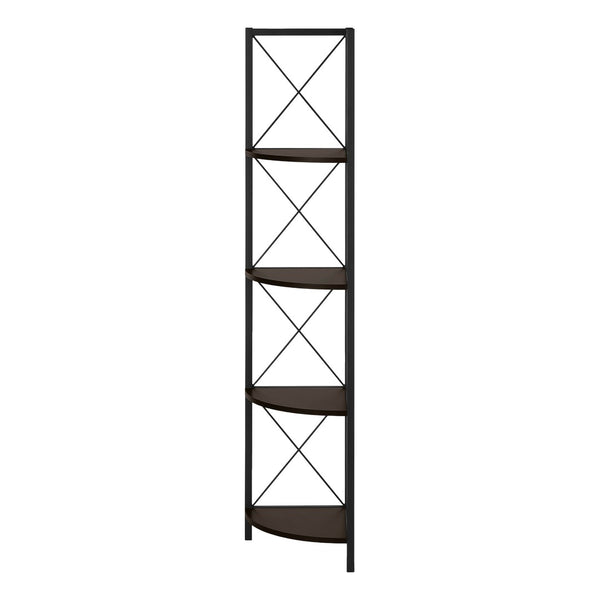 HomeRoots 59" Espresso Metal Four Tier Corner Bookcase - Sturdy, Stylish Space-Saving Storage for Any Room 489790