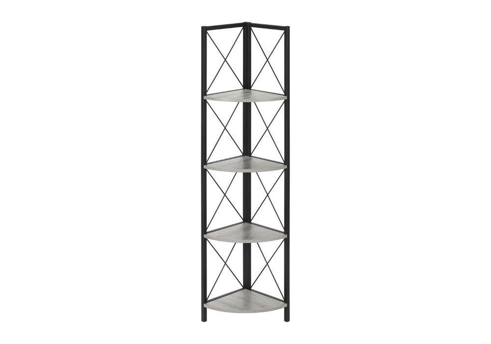 HomeRoots 59" Gray Metal Four-Tier Corner Bookcase - Stylish, Space-Saving Design for Modern Home Décor & Storage 489791