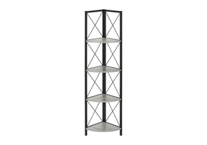 HomeRoots 59" Gray Metal Four-Tier Corner Bookcase - Stylish, Space-Saving Design for Modern Home Décor & Storage 489791