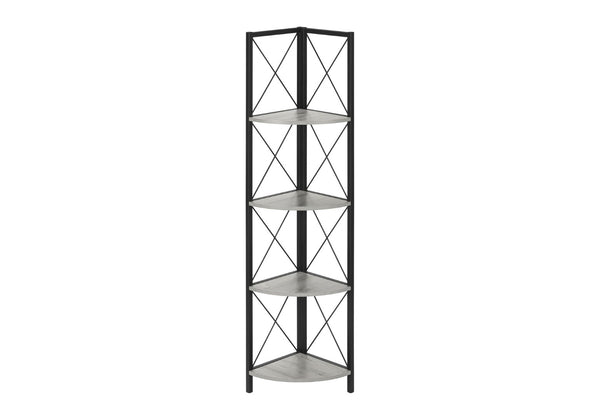 HomeRoots 59" Gray Metal Four-Tier Corner Bookcase - Stylish, Space-Saving Design for Modern Home Décor & Storage 489791