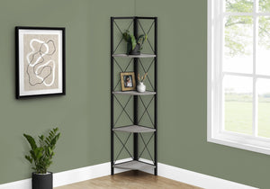 HomeRoots 59" Gray Metal Four-Tier Corner Bookcase - Stylish, Space-Saving Design for Modern Home Décor & Storage 489791