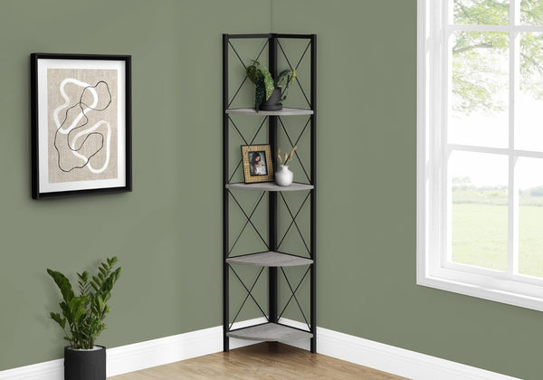 HomeRoots 59" Gray Metal Four-Tier Corner Bookcase - Stylish, Space-Saving Design for Modern Home Décor & Storage 489791