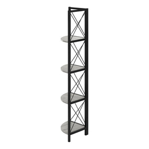 HomeRoots 59" Gray Metal Four-Tier Corner Bookcase - Stylish, Space-Saving Design for Modern Home Décor & Storage 489791