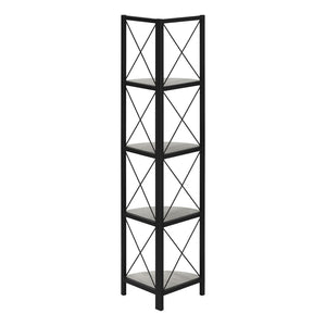 HomeRoots 59" Gray Metal Four-Tier Corner Bookcase - Stylish, Space-Saving Design for Modern Home Décor & Storage 489791