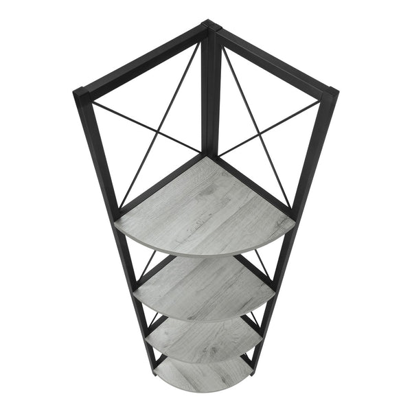 HomeRoots 59" Gray Metal Four-Tier Corner Bookcase - Stylish, Space-Saving Design for Modern Home Décor & Storage 489791
