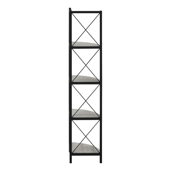 HomeRoots 59" Gray Metal Four-Tier Corner Bookcase - Stylish, Space-Saving Design for Modern Home Décor & Storage 489791