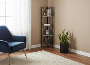 HomeRoots 59" Gray Metal Four-Tier Corner Bookcase - Stylish, Space-Saving Design for Modern Home Décor & Storage 489791