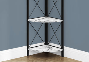HomeRoots 59" Modern White Metal and Wood Four-Tier Corner Bookcase - Stylish Storage for Small Spaces 489793