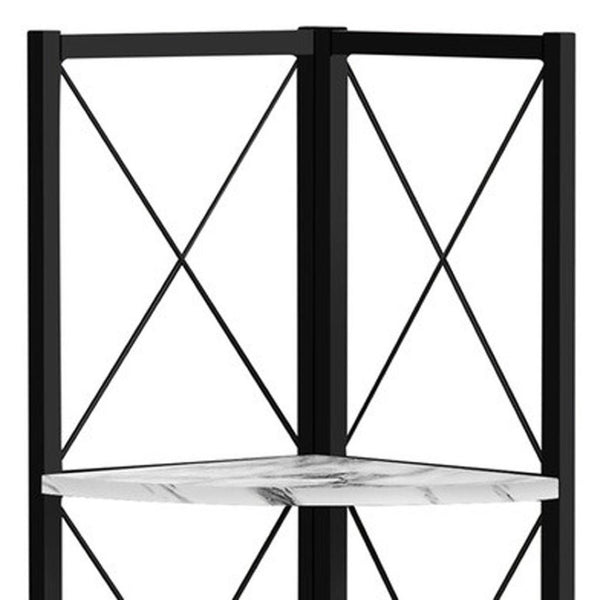 HomeRoots 59" Modern White Metal and Wood Four-Tier Corner Bookcase - Stylish Storage for Small Spaces 489793
