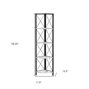 HomeRoots 59" Modern White Metal and Wood Four-Tier Corner Bookcase - Stylish Storage for Small Spaces 489793