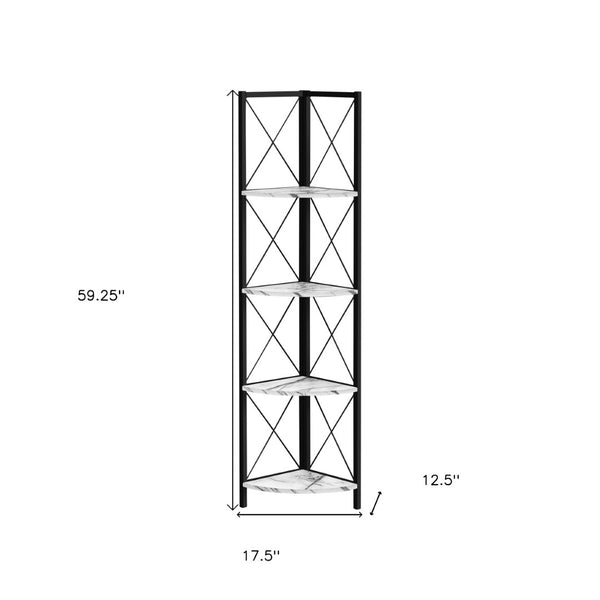 HomeRoots 59" Modern White Metal and Wood Four-Tier Corner Bookcase - Stylish Storage for Small Spaces 489793