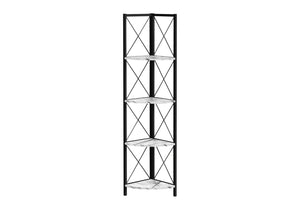 HomeRoots 59" Modern White Metal and Wood Four-Tier Corner Bookcase - Stylish Storage for Small Spaces 489793