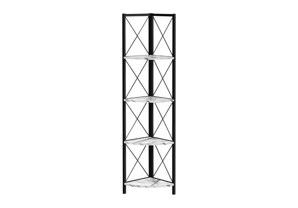 HomeRoots 59" Modern White Metal and Wood Four-Tier Corner Bookcase - Stylish Storage for Small Spaces 489793
