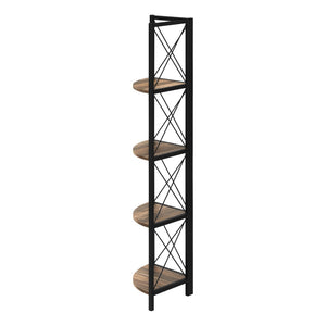 HomeRoots 59" Stylish Brown Metal and Wood Four-Tier Corner Bookcase for Compact Spaces and Organized Living 489794
