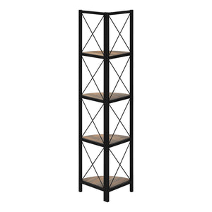 HomeRoots 59" Stylish Brown Metal and Wood Four-Tier Corner Bookcase for Compact Spaces and Organized Living 489794