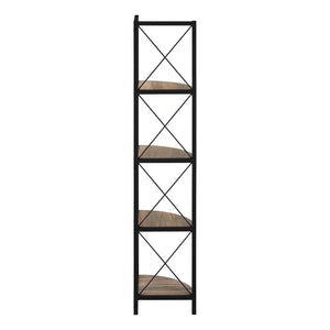 HomeRoots 59" Stylish Brown Metal and Wood Four-Tier Corner Bookcase for Compact Spaces and Organized Living 489794
