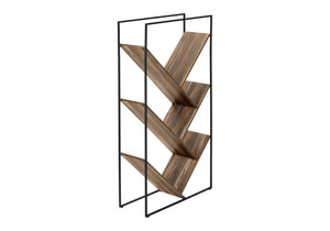 HomeRoots 60" Brown Metal and Wood Five-Tier Geometric Bookcase - Modern Design, Space-Saving Storage Solution 489795