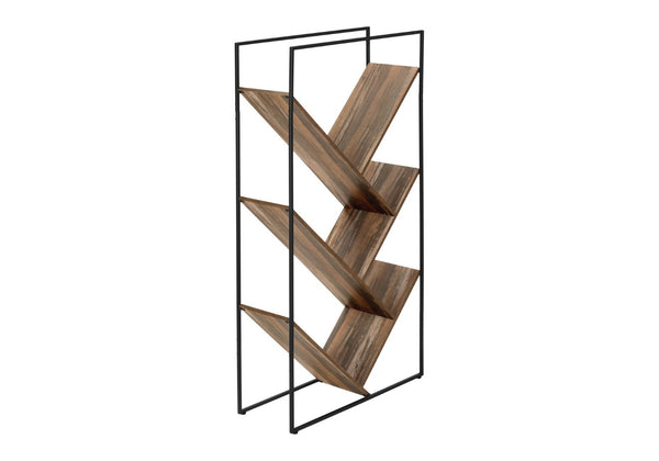 HomeRoots 60" Brown Metal and Wood Five-Tier Geometric Bookcase - Modern Design, Space-Saving Storage Solution 489795