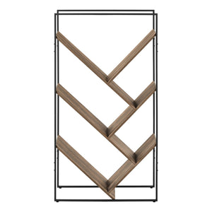 HomeRoots 60" Brown Metal and Wood Five-Tier Geometric Bookcase - Modern Design, Space-Saving Storage Solution 489795