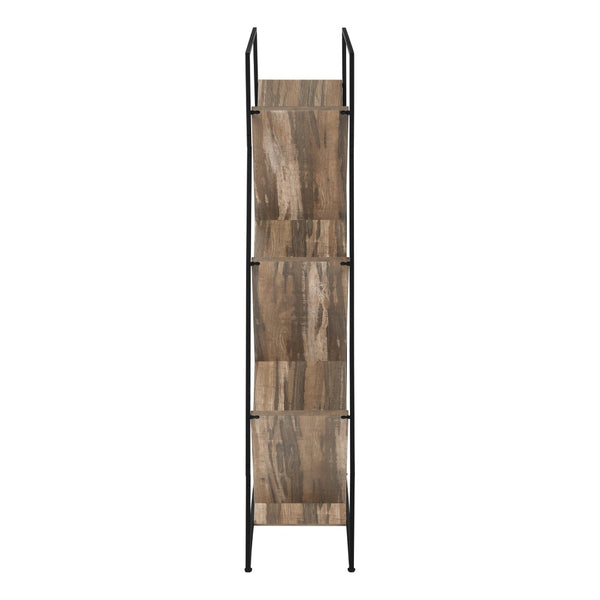 HomeRoots 60" Brown Metal and Wood Five-Tier Geometric Bookcase - Modern Design, Space-Saving Storage Solution 489795