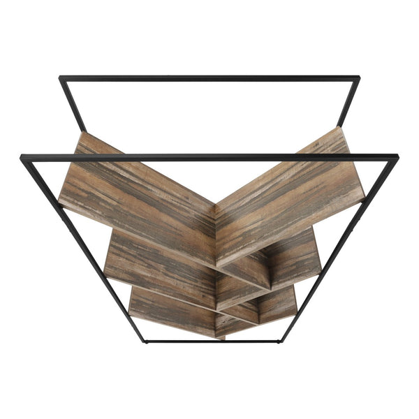 HomeRoots 60" Brown Metal and Wood Five-Tier Geometric Bookcase - Modern Design, Space-Saving Storage Solution 489795