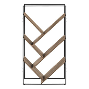 HomeRoots 60" Brown Metal and Wood Five-Tier Geometric Bookcase - Modern Design, Space-Saving Storage Solution 489795