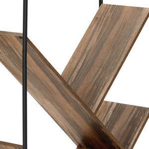HomeRoots 60" Brown Metal and Wood Five-Tier Geometric Bookcase - Modern Design, Space-Saving Storage Solution 489795