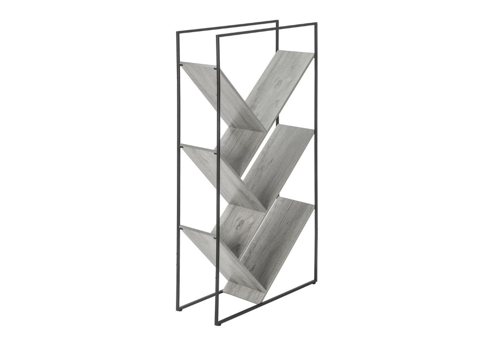 HomeRoots 60" Modern Industrial Gray Metal & Wood Five-Tier Geometric Bookcase for Stylish Storage Solutions 489796
